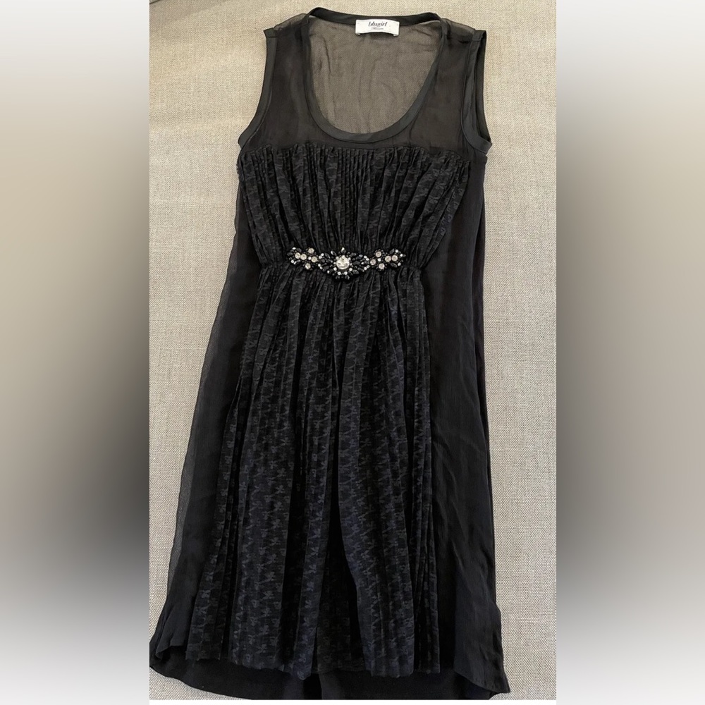 blugirl by Blumarine Jewel Embelished Pleat Floral Lace Front Dress in Black 42
